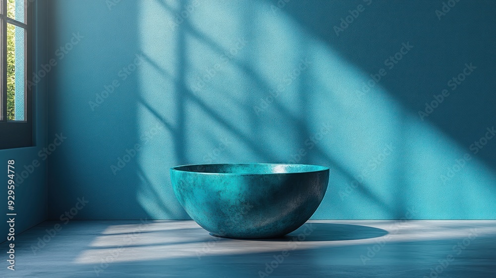 Poster Teal Bowl on Blue Background