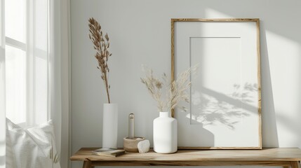 Minimalist Home Decor with Dried Flowers and a Wooden Frame