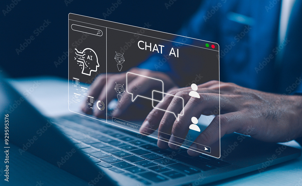 Sticker ai technology concept, chatbot chat with ai, artificial intelligence, man using technology smart rob