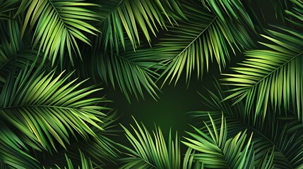 Obraz premium A vibrant arrangement of green palm leaves creating a lush, tropical background.