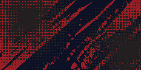 Red halftone dots blue color pattern gradient grunge texture background. Dot pop art comic sport red abstract