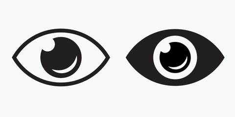 Eye Icon Set - Flat Black Eye Silhouettes, High-Resolution Vector Graphics, Comprehensive Eyesight Symbols for Vision, Security, and User Interface Design