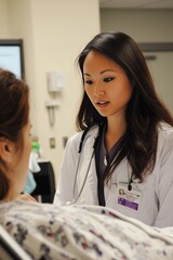 Fototapeta premium Medical students practicing communication skills with simulated patients. They are engaging in role-playing scenarios