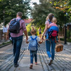 Fototapeta premium kids with parents back to school