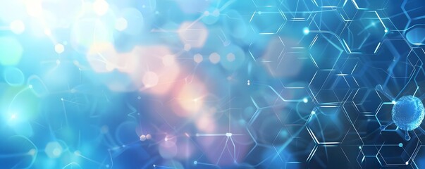 Abstract Blue Background with Hexagonal Pattern and Glowing Sphere