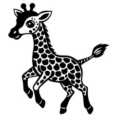 Fototapeta premium little giraffe jump black silhouette