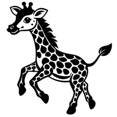 Fototapeta premium little giraffe jump black silhouette