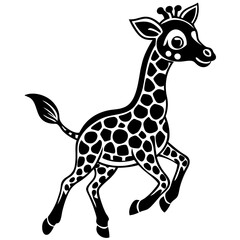 Obraz premium little giraffe jump black silhouette