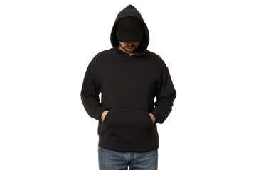 PNG,A guy in a black hooded sweatshirt, isolated on white background