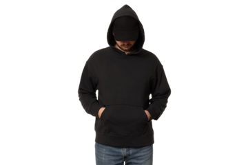 PNG,A guy in a black hooded sweatshirt, isolated on white background