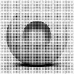 An illusion of a three-dimensional spherical figure with a round depression created using square pixel technology of different sizes