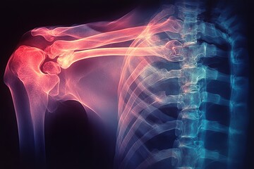 An Xray of the human shoulder and arm with the hum 0200 light, smoke, design, motion, energy, blue, color, loop, wave, texture, backgrounds, fractal, art, black, animation, backdrop, glowing, curve, p