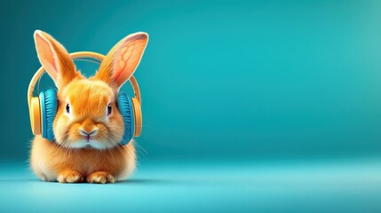Obraz premium Bunny Beat: Rabbit hybrid with headphones, Cute Animal Technology Mashup Concept