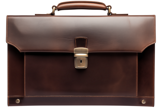 Close Up To a business briefcase PNG isolated on white and transparent background - Professional Leather briefcase Office bag for Businessman Business luxury accessories