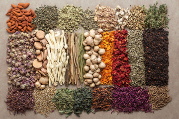 Fototapeta premium a colourful collection of dried herbs