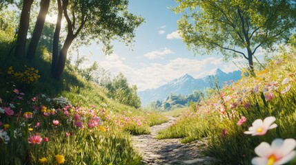 Obraz premium A vivid real-life image showcasing the essence of summer, with bright sunshine, clear blue skies, and lush landscapes, evoking a sense of warmth and relaxation 