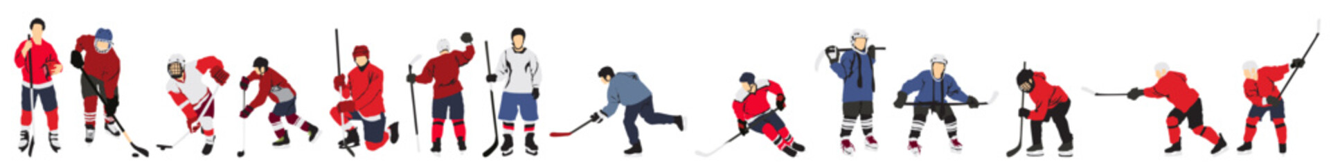 ice hockey player set full isolated collection on white