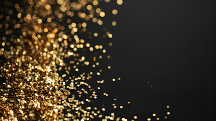Glitters of gold color, glittering bokeh on a black background ,Gold glitter texture isolated on black ,twinkling gold and silver stars ,Golden dust floating in the air,Sparkling glitter, shimmer
