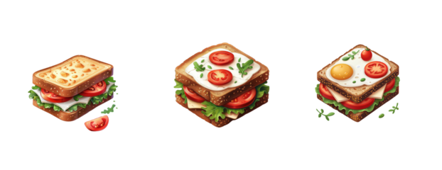 3D vector icon of Isometric sandwich on a white background, with no shadows or gradients and a flat design, 2D illustration in the style of simple shapes and colorful vector graphics.