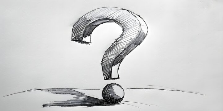 Pencil drawing of a question mark, on white background