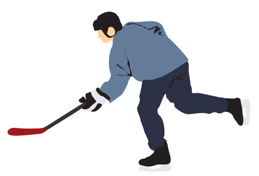 hockey player in action, blue, black, white clip art preview