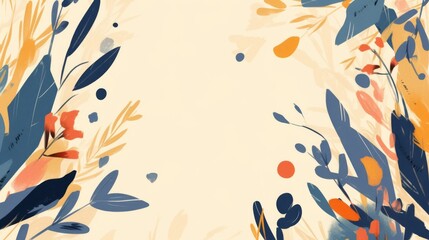 Naklejka premium Floral Plants Border Frame with Leaves and Center Copy Space Background