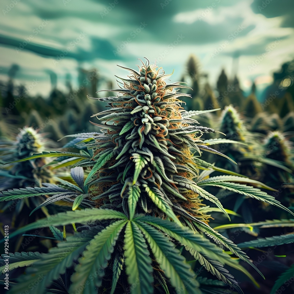 Sticker cannabis-plant-landscape-background