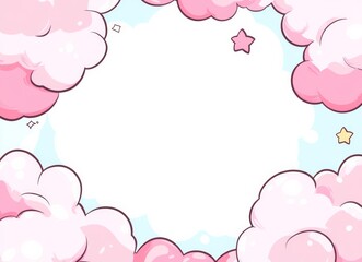 Pink Kawaii Speech Bubble Frame Border Vector Illustration on White Background

