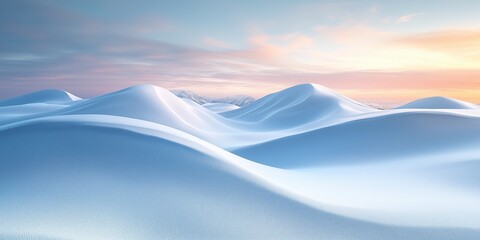  A tranquil landscape of smooth, undulating blue sand dunes under a soft morning sky.