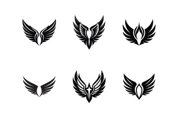 set of wings vector, art, silhouette black and white design template logo 