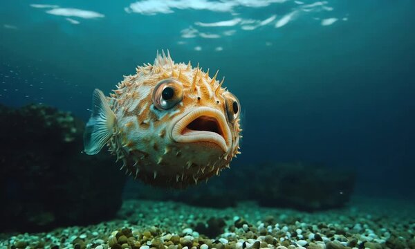 Blowfish or diodon holocanthus underwater in ocean