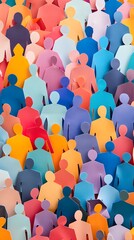 Banner background of a colorful crowd of people made of cut-out paper representing a dense mob gathered at a public event
