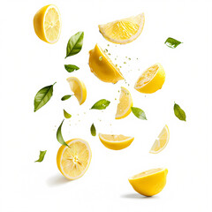 fresh lemon slices floating in the air