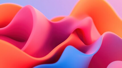 Abstract wavy shapes in vibrant pink, orange, and blue colors, creating a fluid motion effect for a dynamic background design..