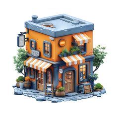 Naklejka premium 3D vector icon of Isometric shop on a white background, with no shadows or gradients and a flat design, 2D illustration in the style of simple shapes and colorful vector graphics.