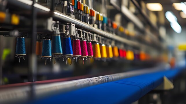 Textile industrial sewing machines at work