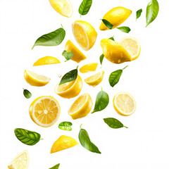 fresh lemon slices floating in the air