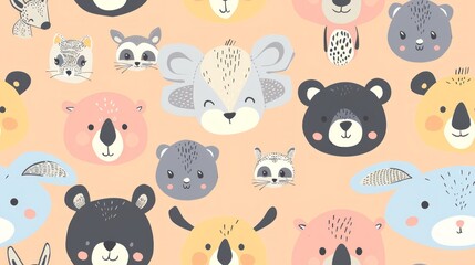 cute pattern of soft cartoon baby animals, used for a pattern on a babies hat