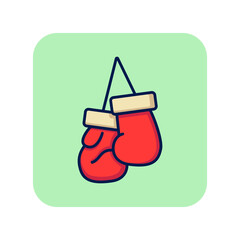 Boxing line icon. Two boxing gloves on green background. Sport concept. Vector illustration can be used for topics like sport, active lifestyle, fights