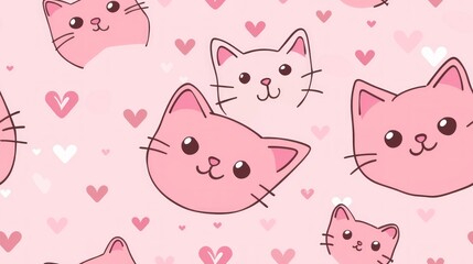 cute pink saimese cat wallpaper with hearts, kawaii 