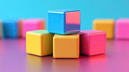 Obraz premium Colorful Cubes with Reflections on a Pink Surface