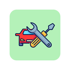 Car maintenance line icon. Vehicle and mechanic tools. Car service concept. Can be used for topics like garage, maintenance, workshop