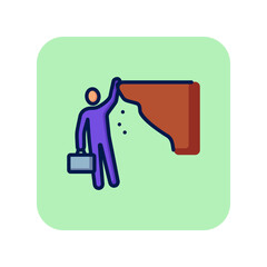 Cliff line icon. Businessman with briefcase hanging on edge. Crisis concept. Can be used for topics like business, failure, loss, regress