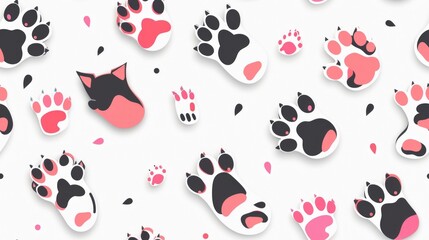 Fototapeta premium cute seamless pattern featuring paws themed items