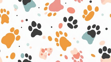 Fototapeta premium cute seamless pattern featuring paws themed items
