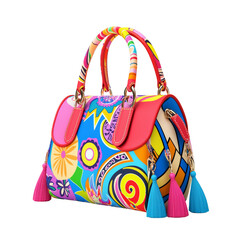 Colorful designer handbag with bold patterns and vibrant colors, showcasing fashion and style