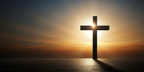 A clean copy space with a cross silhouette and the parable of the rich fool, perfect for messages about greed and materialism