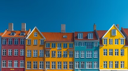 Fototapeta premium A vibrant row of colorful buildings under a clear blue sky.