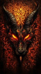 African tribal mask, featuring animal motifs like antelope and lion, on a wooden wall, with warm ambient light