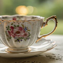 Fototapeta premium cup of tea or coffee on saucer